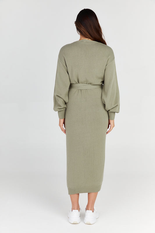 Pletené zavinovacie šaty - Olivové